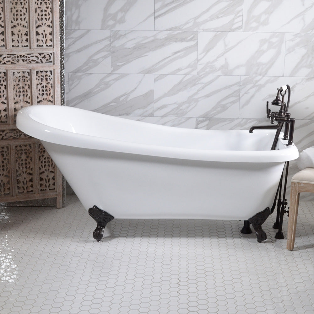 “HLSL57FPK All Inclusive” 57" Hotel Collection  Heavy Duty Double Skin Acrylic Single Slipper Clawfoot Tub and Faucet Package
