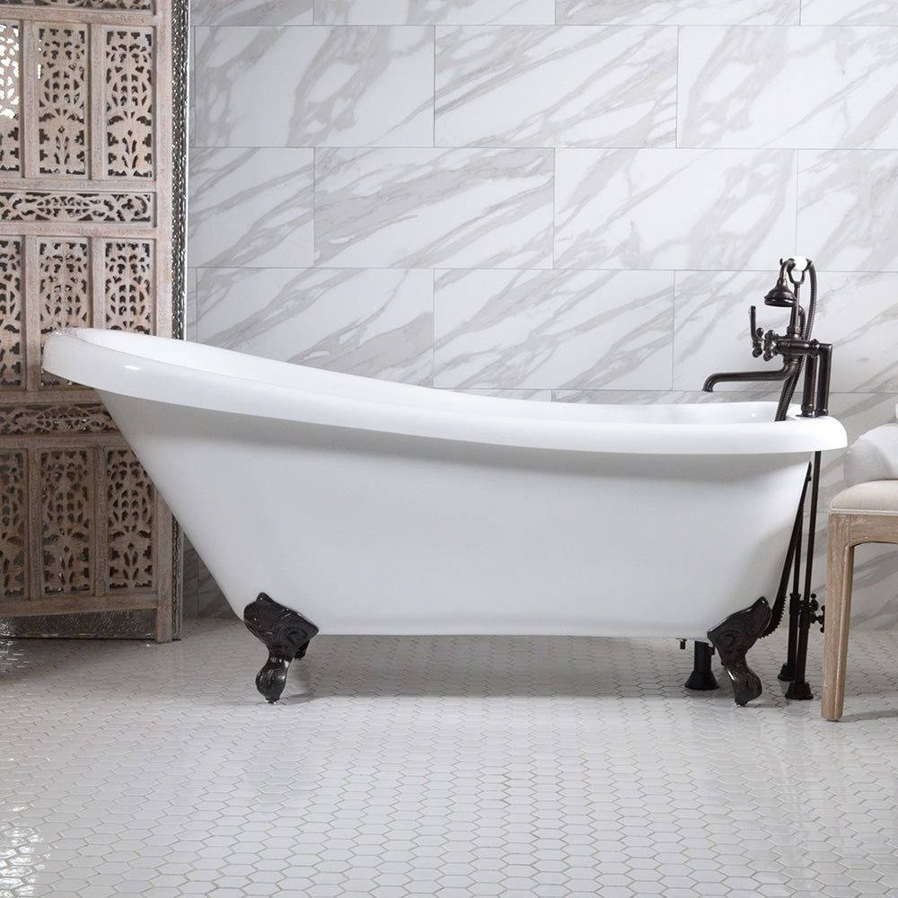 “HLSL57FPK All Inclusive” 57" Hotel Collection  Heavy Duty Double Skin Acrylic Single Slipper Clawfoot Tub and Faucet Package
