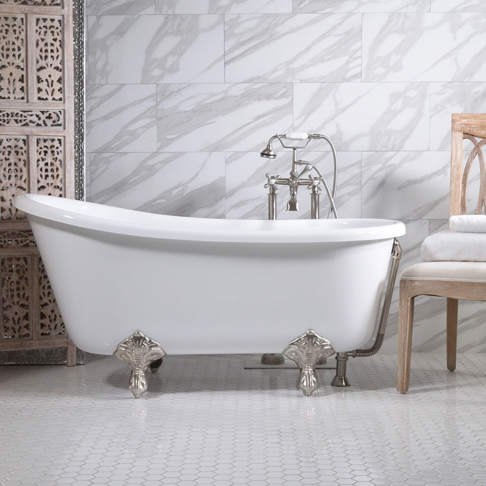 “HLSW54FPK All Inclusive” 54" Hotel Collection  Heavy Duty Double Skin Acrylic Swedish Slipper Clawfoot Tub and Faucet Package