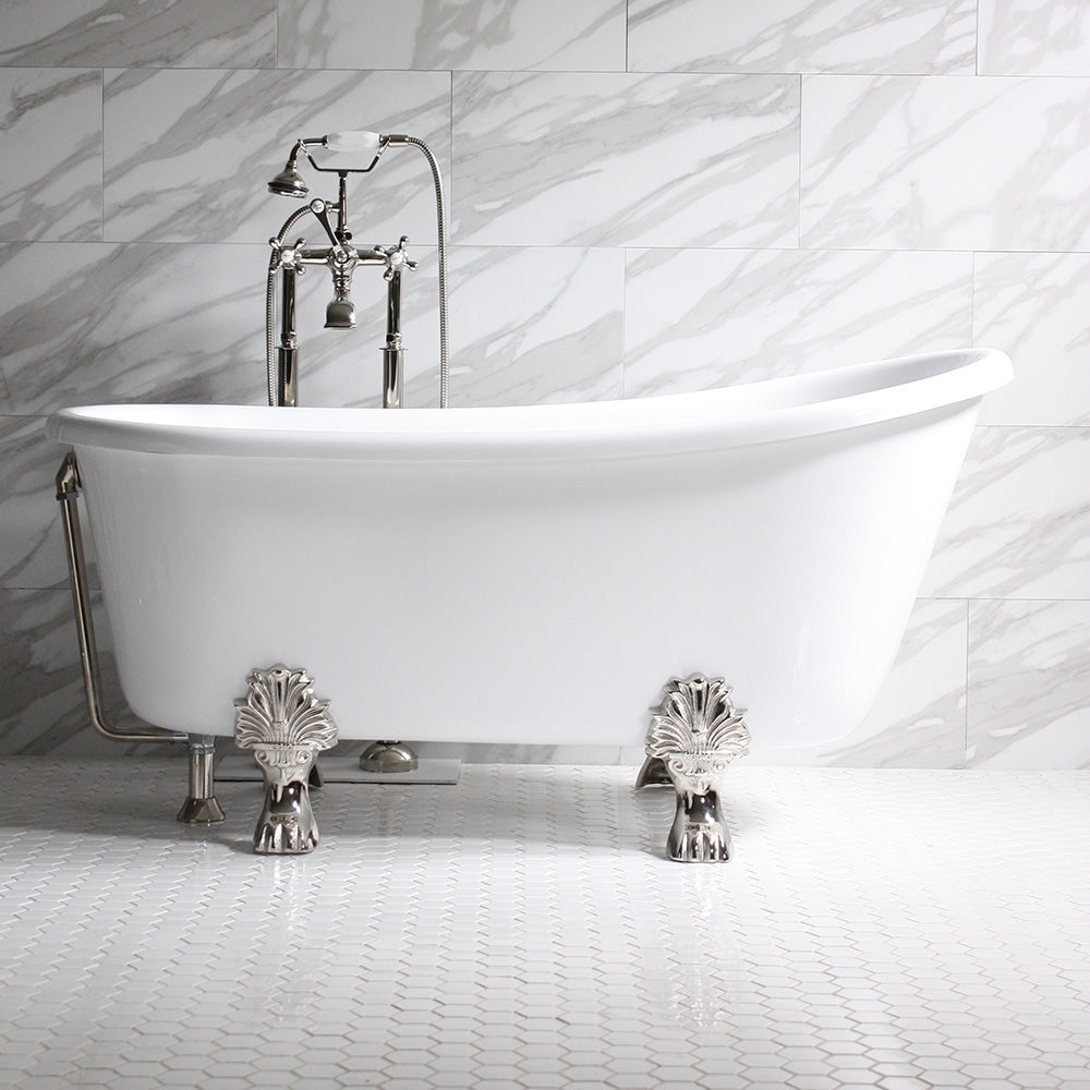 “HLSW58” 58" Hotel Collection CoreAcryl Acrylic Swedish Slipper Clawfoot Tub with Feet