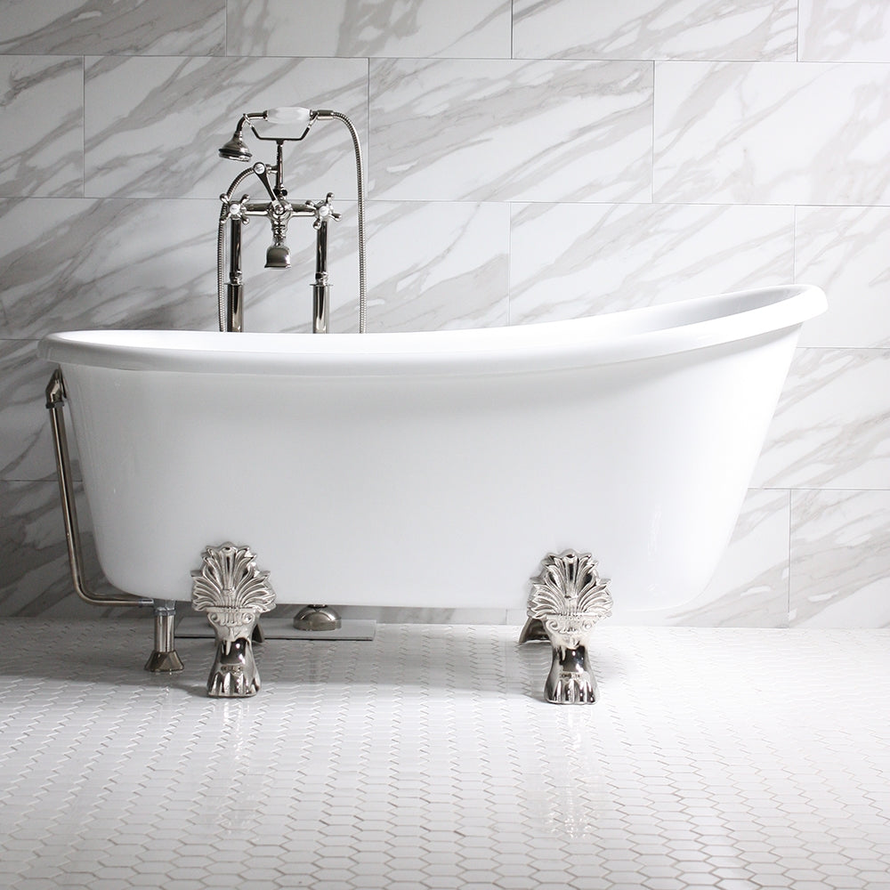 “HLSW62” 62" Hotel Collection CoreAcryl Acrylic Swedish Slipper Clawfoot Tub with Feet