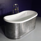 “Josephine 59ACHRS Copper/CoreAcryl - Hybrid Freestanding Tub” 59" x 31.5" French Bateau with an Aged Chrome Finish on a Copper Exterior