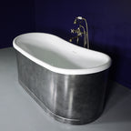 “Josephine 59ACHRS Copper/CoreAcryl - Hybrid Freestanding Tub” 59" x 31.5" French Bateau with an Aged Chrome Finish on a Copper Exterior