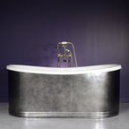 “Josephine 59ACHRS Copper/CoreAcryl - Hybrid Freestanding Tub” 59" x 31.5" French Bateau with an Aged Chrome Finish on a Copper Exterior