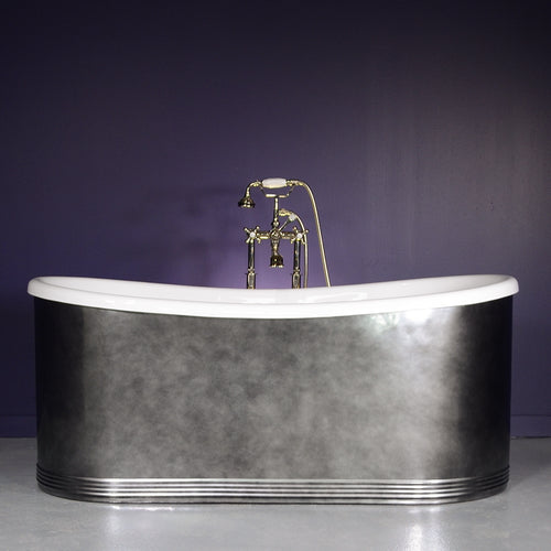 59" x 32" Copper Tub “SanSiro Josephine 59ACHRS” Copper/CoreAcryl Hybrid in Aged Chrome on Copper Finish