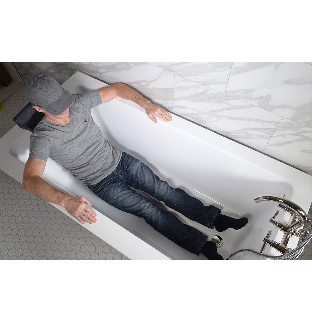 Sizing example showing a 5 foot 8 inch person in this tub
