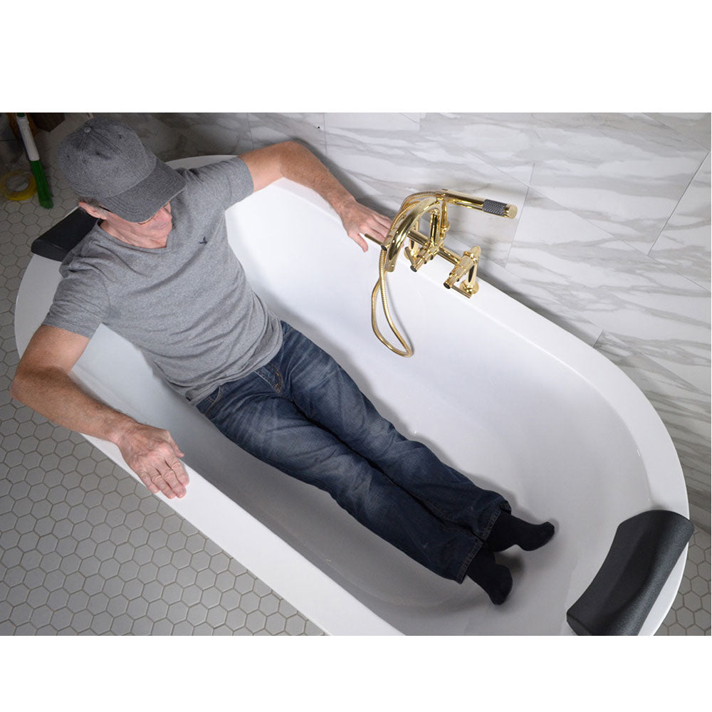 Sizing example showing a 5 foot 8 inch person in this tub