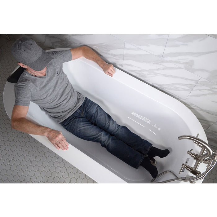 Body height comparison showing a person in 67" x 34" Air Jetted Tub “SanSiro Augusta 67EAJ” Reinforced Acrylic