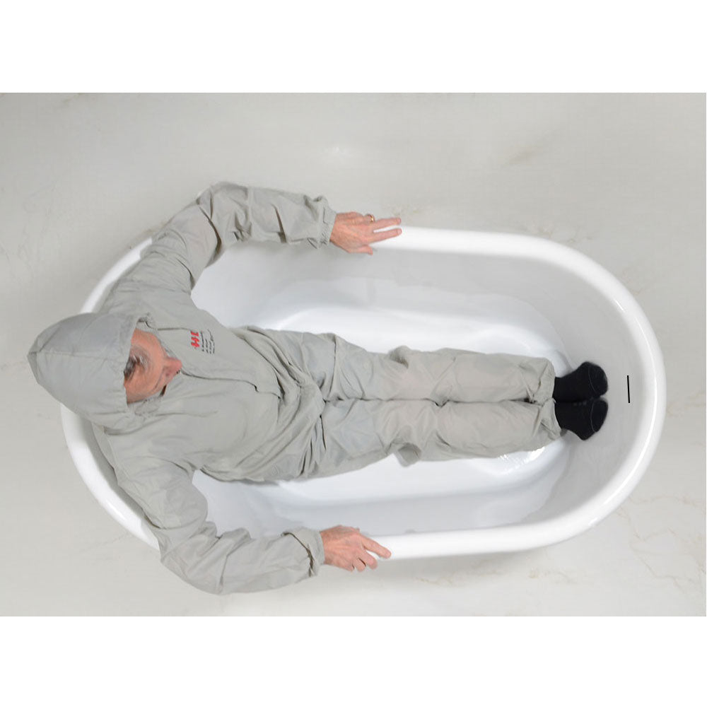 Sizing example showing a 5 foot 8 inch person in this tub