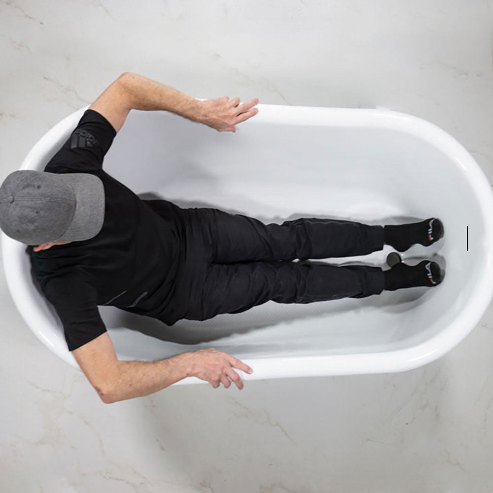 Sizing example showing a 5 foot 8 inch person in this tub