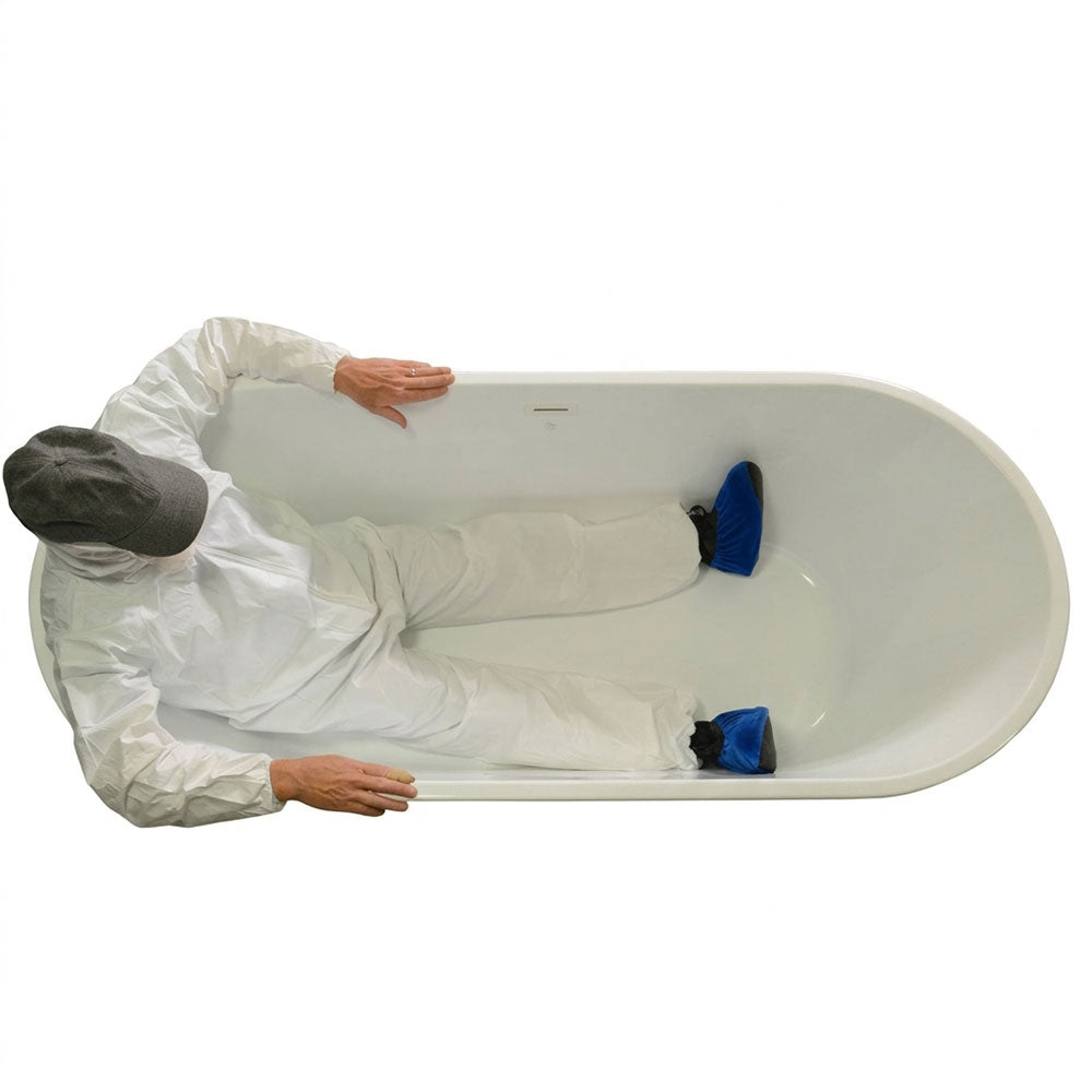 Sizing example showing a 5 foot 8 inch person in this tub
