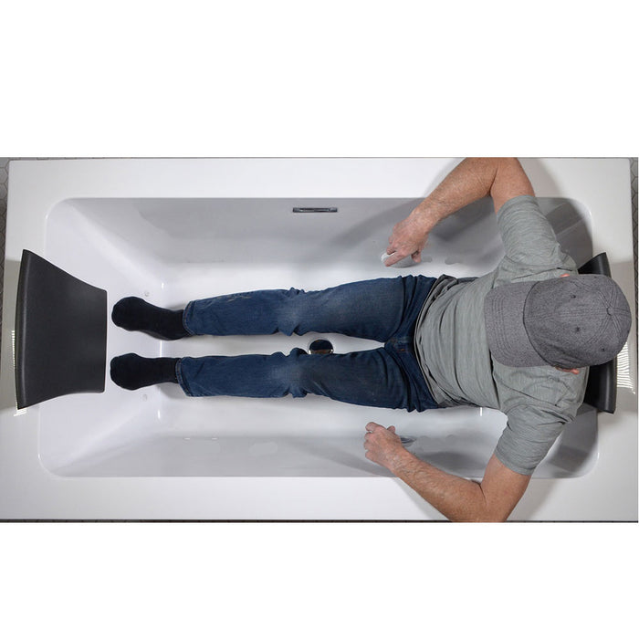 Body height comparison showing a person in 59" x 34" Air Jetted Water Heated Tub “SanSiro Asti 59CAirSpa” Reinforced Acrylic