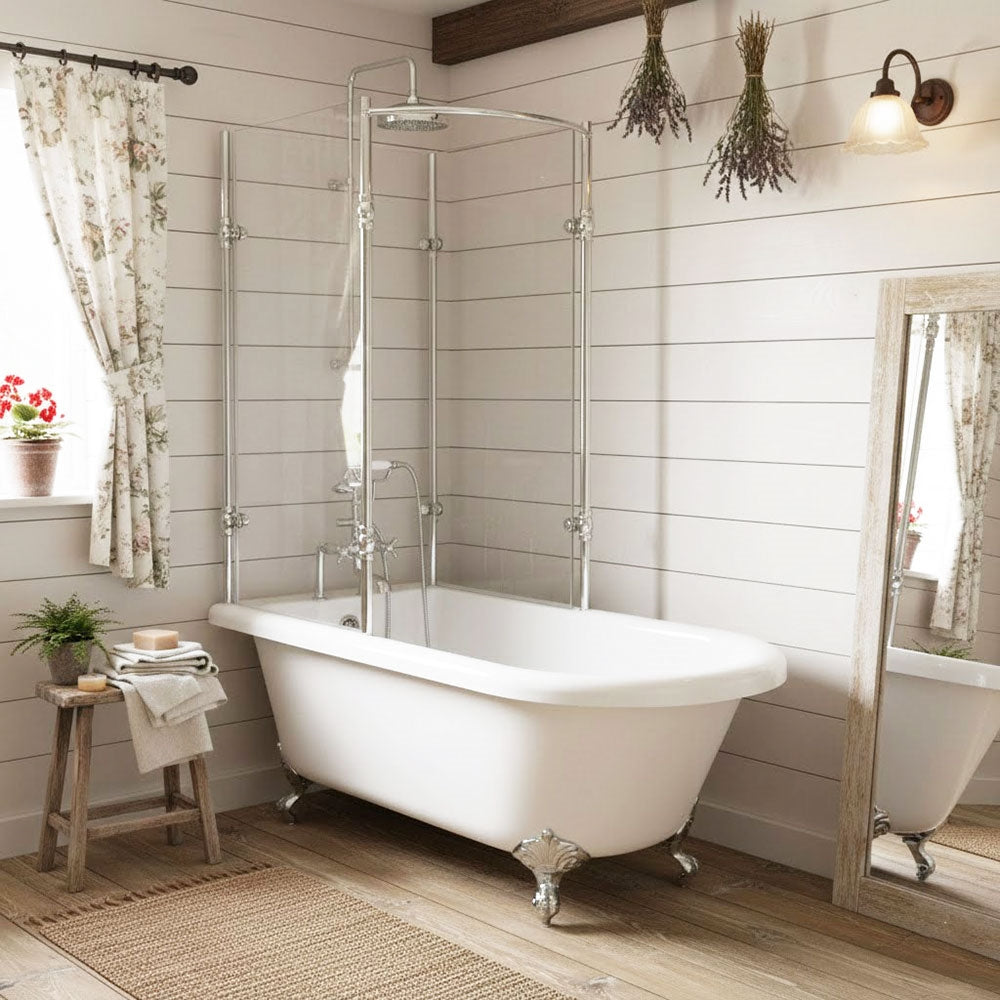 “OASIS 59 SHPK” 59" Extra Wide Classic Clawfoot Shower Tub with Clear Tempered Glass Shower Enclosure Package