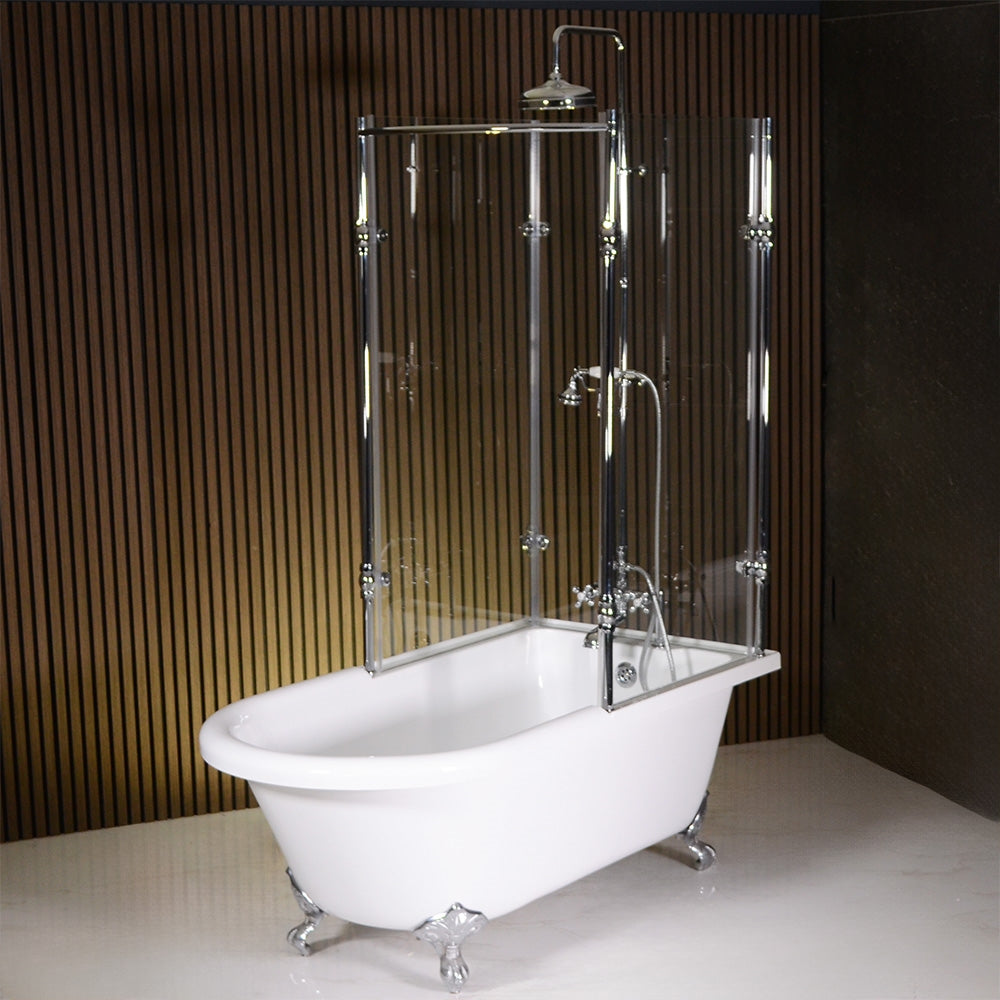 “OASIS 65 SHPK” 65" Extra Wide Classic Clawfoot Shower Tub with Clear Tempered Glass Shower Enclosure Package