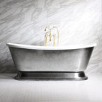 “SanSiro Christoforo-AIR67” Freestanding 67 Inch “Variable Speed Air Jetted” CoreAcryl Acrylic French Bateau Pedestal Bathtub