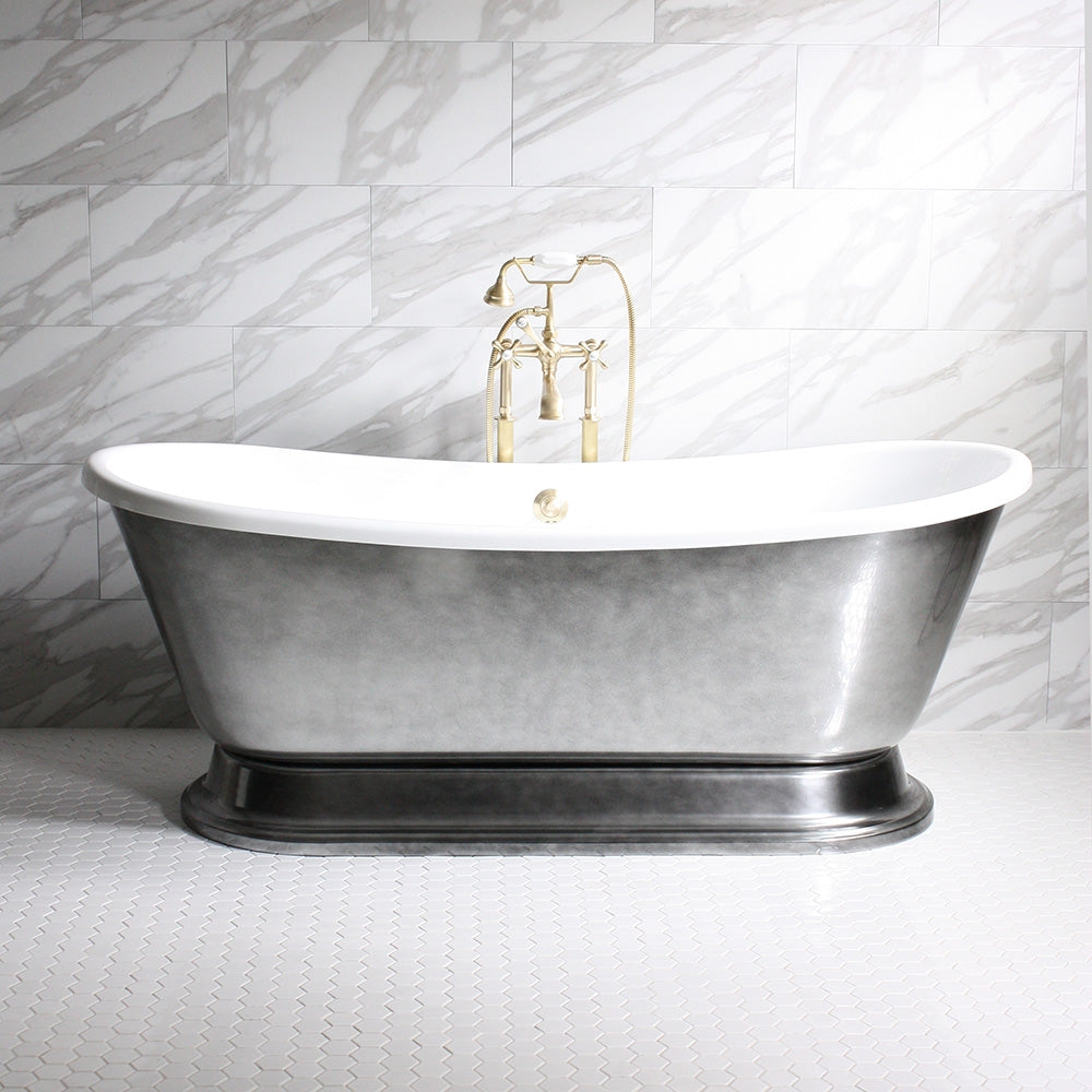 “SanSiro Christoforo-AIR67” Freestanding 67 Inch “Variable Speed Air Jetted” CoreAcryl Acrylic French Bateau Pedestal Bathtub