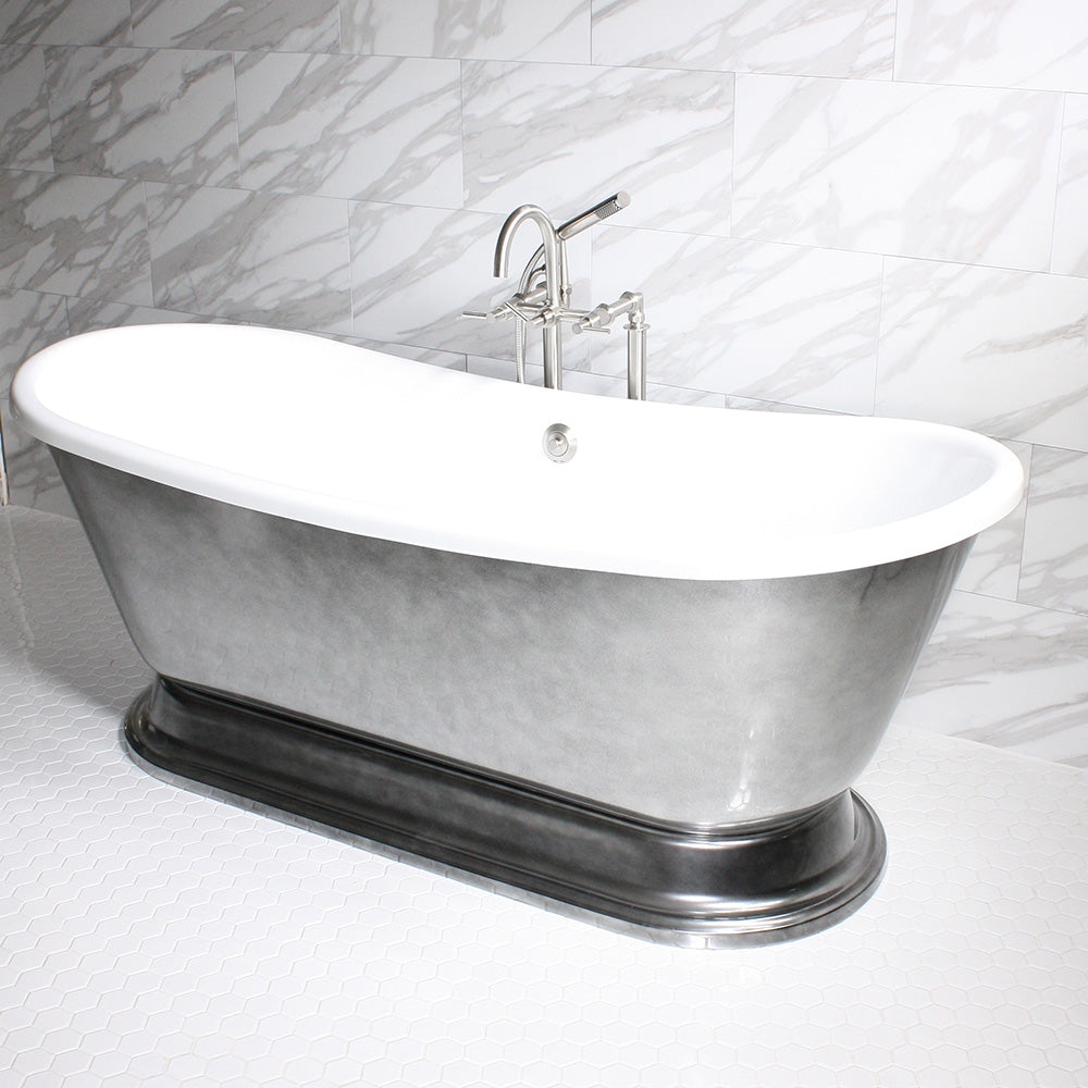 “SanSiro Christoforo-AIR73” Freestanding 73 Inch “Variable Speed Air Jetted” CoreAcryl Acrylic French Bateau Pedestal Bathtub