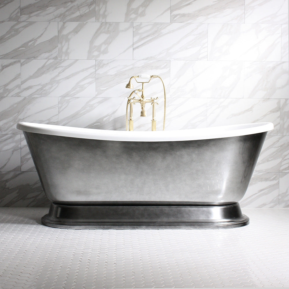 “SanSiro Christoforo-AIR73” Freestanding 73 Inch “Variable Speed Air Jetted” CoreAcryl Acrylic French Bateau Pedestal Bathtub