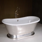 Standard Wide “Gianetta73” 73" CoreAcryl WHITE Acrylic French Bateau Pedestal Tub with Umber Wash Silver Leaf Exterior
