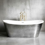 “SanSiro Calypso-Air73SKACH” Freestanding 73" x 32.5" “Heated Air Jetted” CoreAcryl Acrylic French Bateau Aged Chrome Exterior Skirted Bathtub
