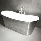 “SanSiro Calypso-Air73SKACH” Freestanding 73" x 32.5" “Heated Air Jetted” CoreAcryl Acrylic French Bateau Aged Chrome Exterior Skirted Bathtub