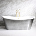 Standard Wide “Ginevra59” 59" CoreAcryl WHITE French Bateau Acrylic Skirted Tub with Aged Chrome Exterior plus Drain