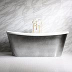 Standard Wide “Ginevra67” 67" CoreAcryl WHITE French Bateau Acrylic Skirted Tub with Aged Chrome Exterior plus Drain