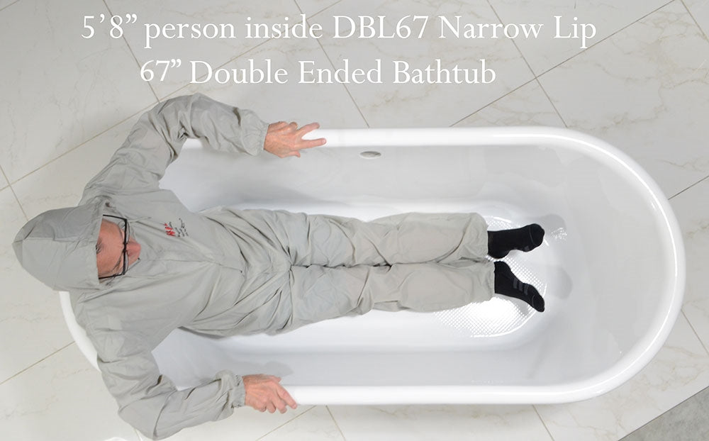“HLDB67” 67" CoreAcryl WHITE Acrylic Double Ended Clawfoot Tub with Feet