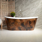 Standard Wide “Nicolosa59” 59" CoreAcryl WHITE French Bateau Acrylic Skirted Tub with Patina Copper Leaf Exterior plus Drain