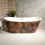 Standard Wide “Nicolosa59” 59" CoreAcryl WHITE French Bateau Acrylic Skirted Tub with Patina Copper Leaf Exterior plus Drain