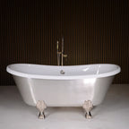 Standard Wide “Simona59” 59" CoreAcryl WHITE Acrylic French Bateau Clawfoot Tub with Umber Wash Silver Leaf Exterior