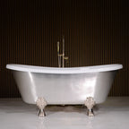 Standard Wide “Simona59” 59" CoreAcryl WHITE Acrylic French Bateau Clawfoot Tub with Umber Wash Silver Leaf Exterior