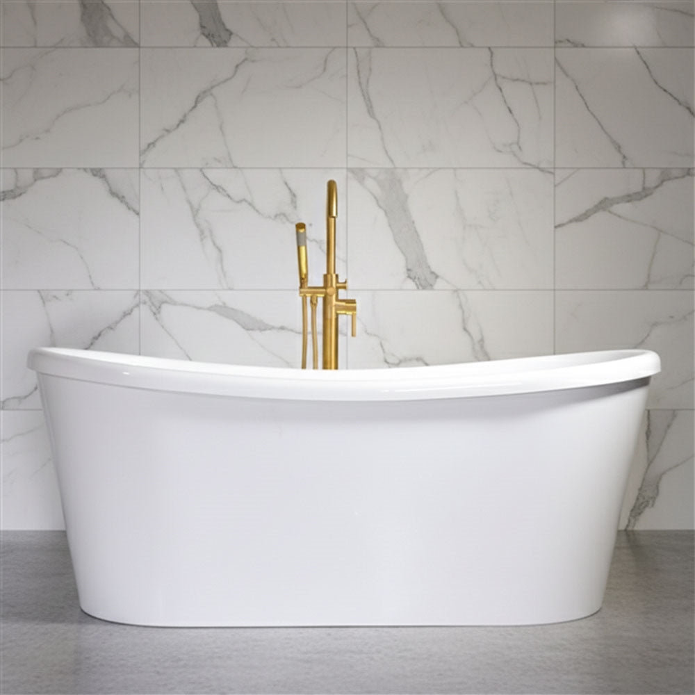 “SanSiro Calypso-Air59SKWH” Freestanding 59" x 31.5" “Heated Air Jetted” CoreAcryl Acrylic French Bateau Skirted Bathtub
