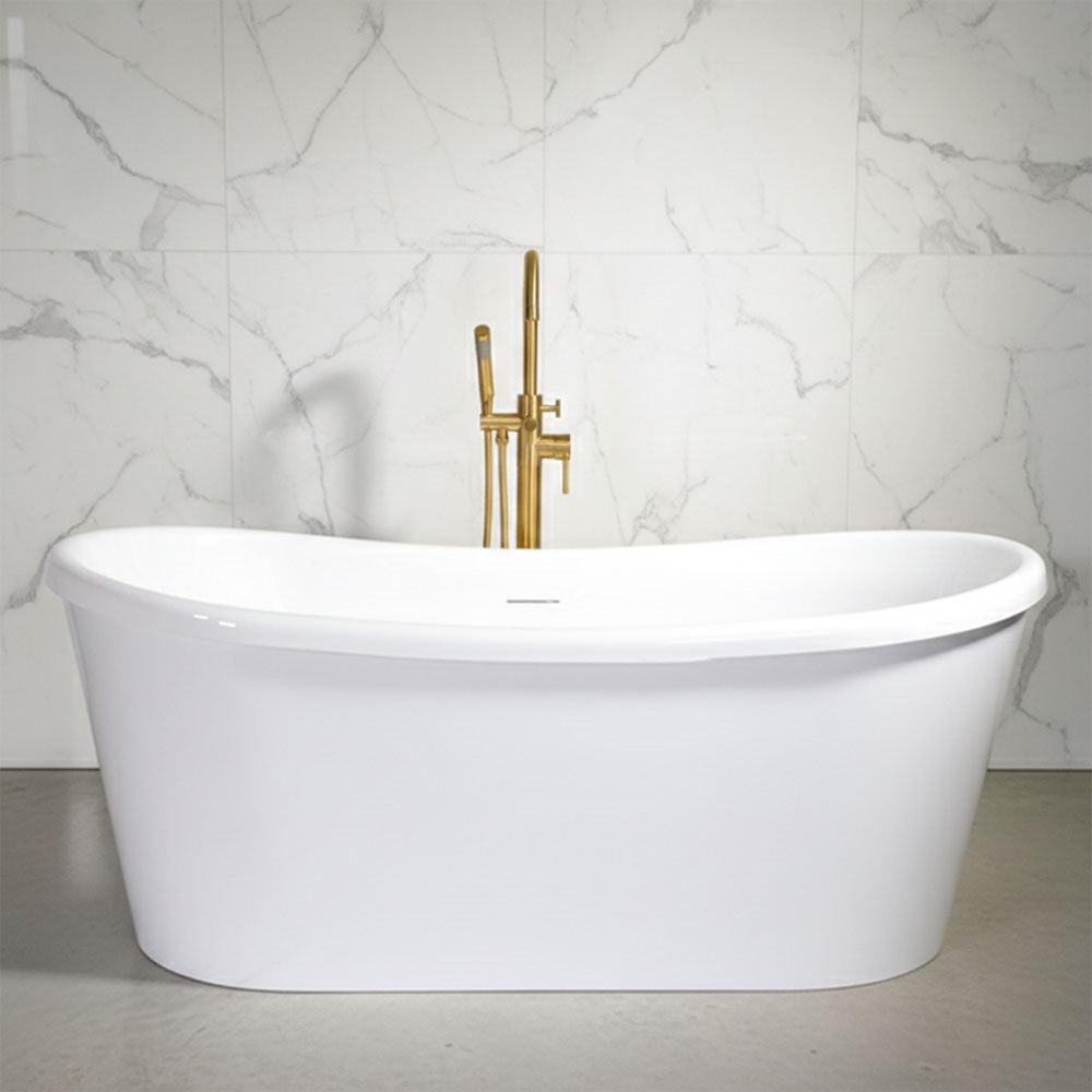 “SanSiro Calypso-Air67SKWH” Freestanding 67" x 32.5" “Heated Air Jetted” CoreAcryl Acrylic French Bateau Skirted Bathtub
