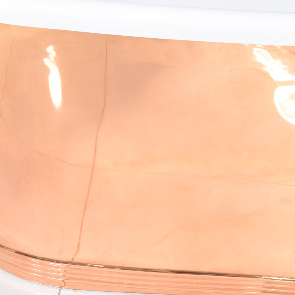 “SanSiro Biarritz S59POL” 59 Inch “Water and Air Jetted” Mirror Polished Solid Copper Shell French Bateau Bathtub with Thick CoreAcryl Acrylic Interior