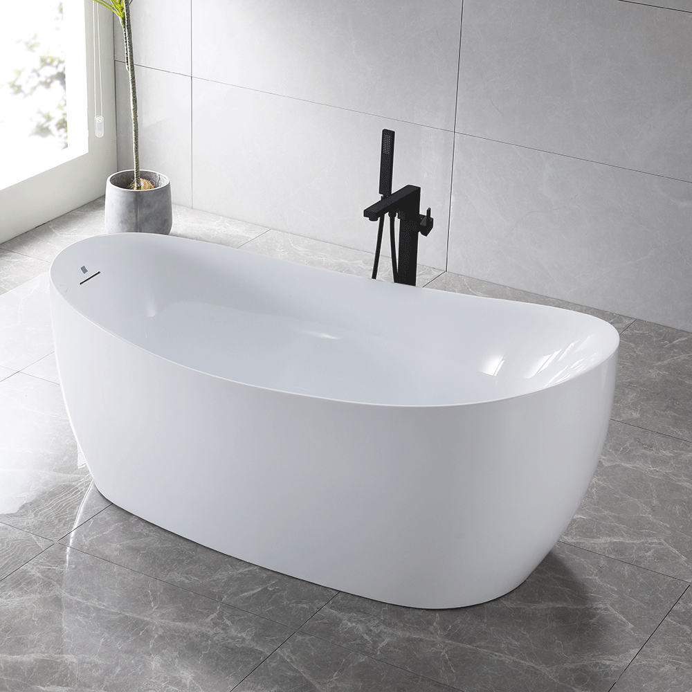“SanSiro Antium67EHS” 67 x 32 inch End Drain “Water and Air Jetted” Hydro-Spa Freestanding Acrylic Bathtub