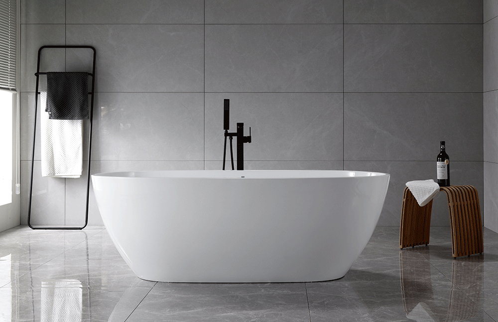 “SanSiro Aquino 63CAJ Heated Air Jetted” 63 x 32 inch Center Drain Freestanding Acrylic Bathtub