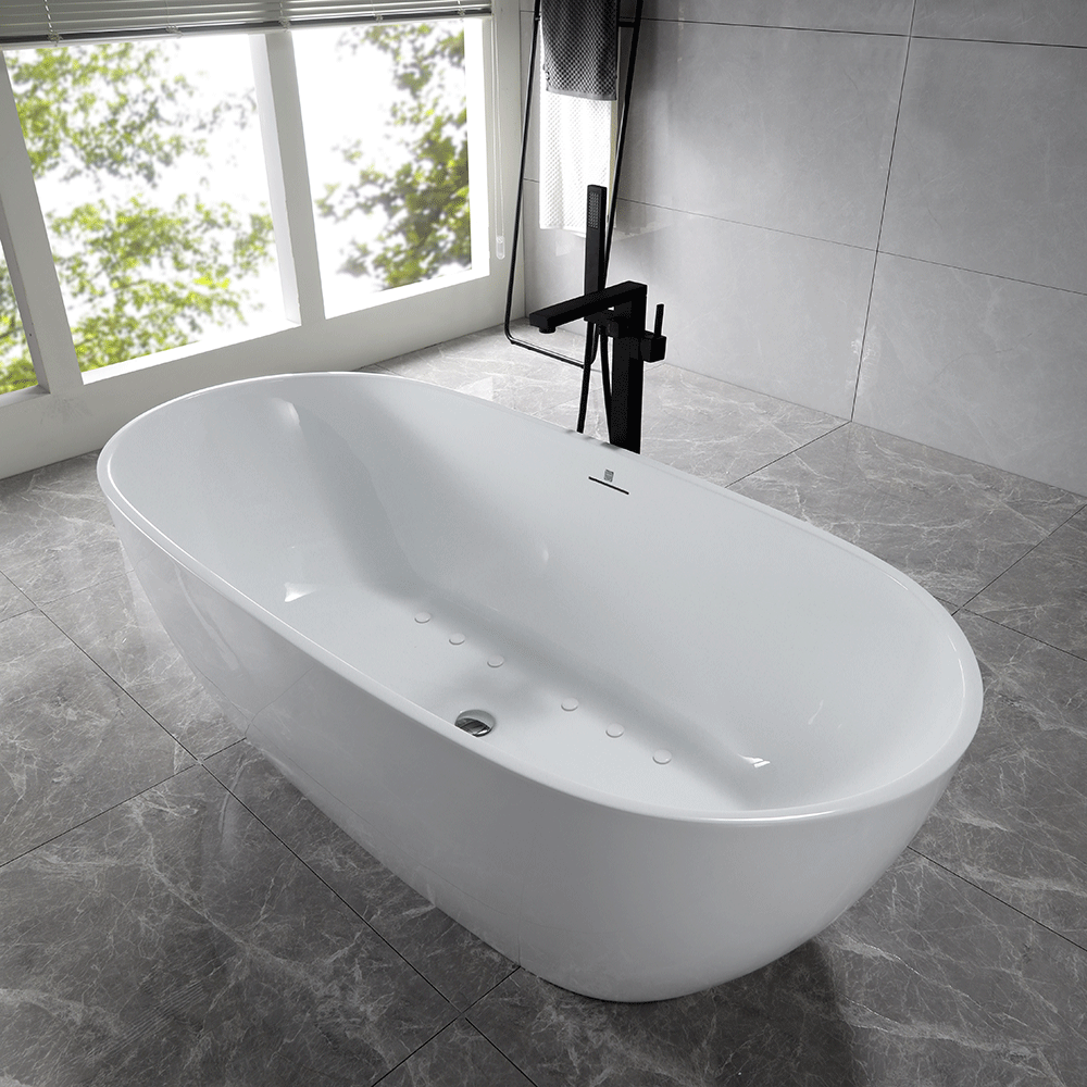 “SanSiro Aquino 67CAJ Heated Air Jetted” 67 x 32 inch Center Drain Freestanding Acrylic Bathtub