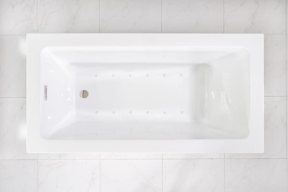 “SanSiro Asti 59EAJ Heated Air Jetted” 59 x 34 inch End Drain Freestanding Acrylic Bathtub