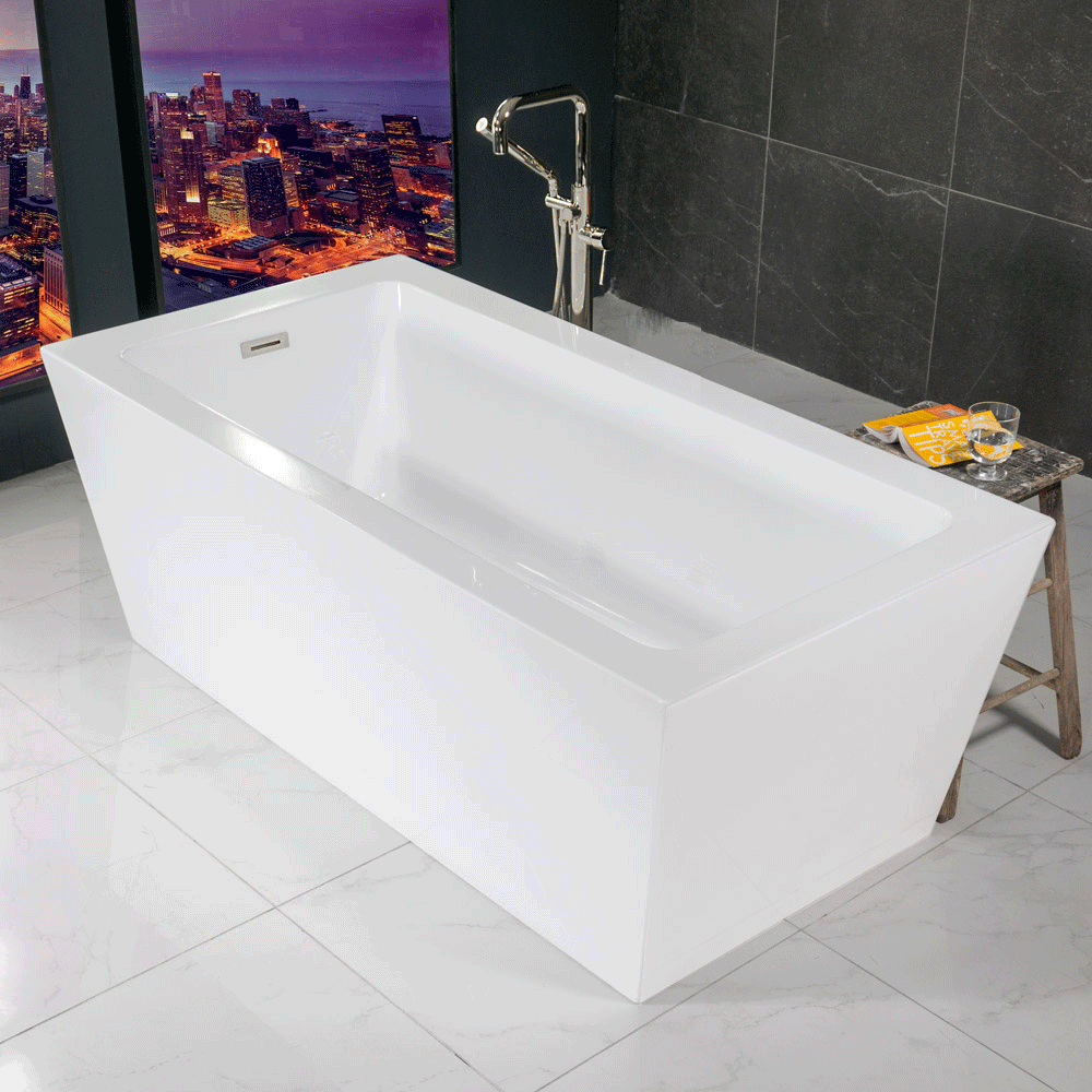 “SanSiro Asti 67EAJ Heated Air Jetted” 67 x 34 inch End Drain Freestanding Acrylic Bathtub