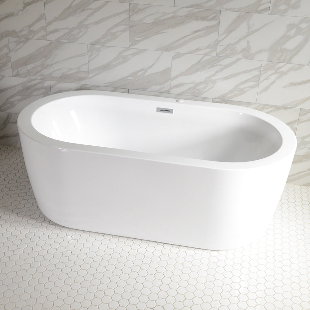 “SanSiro Augusta 59CAJ Heated Air Jetted” 59 x 34 inch Center Drain Freestanding Acrylic Bathtub