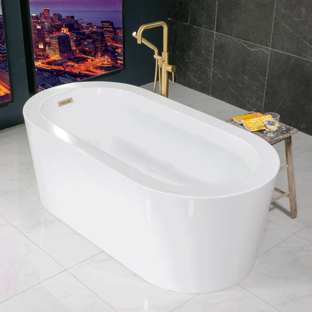 “SanSiro Augusta 59EAJ Heated Air Jetted” 59 x 34 inch End Drain Freestanding Acrylic Bathtub