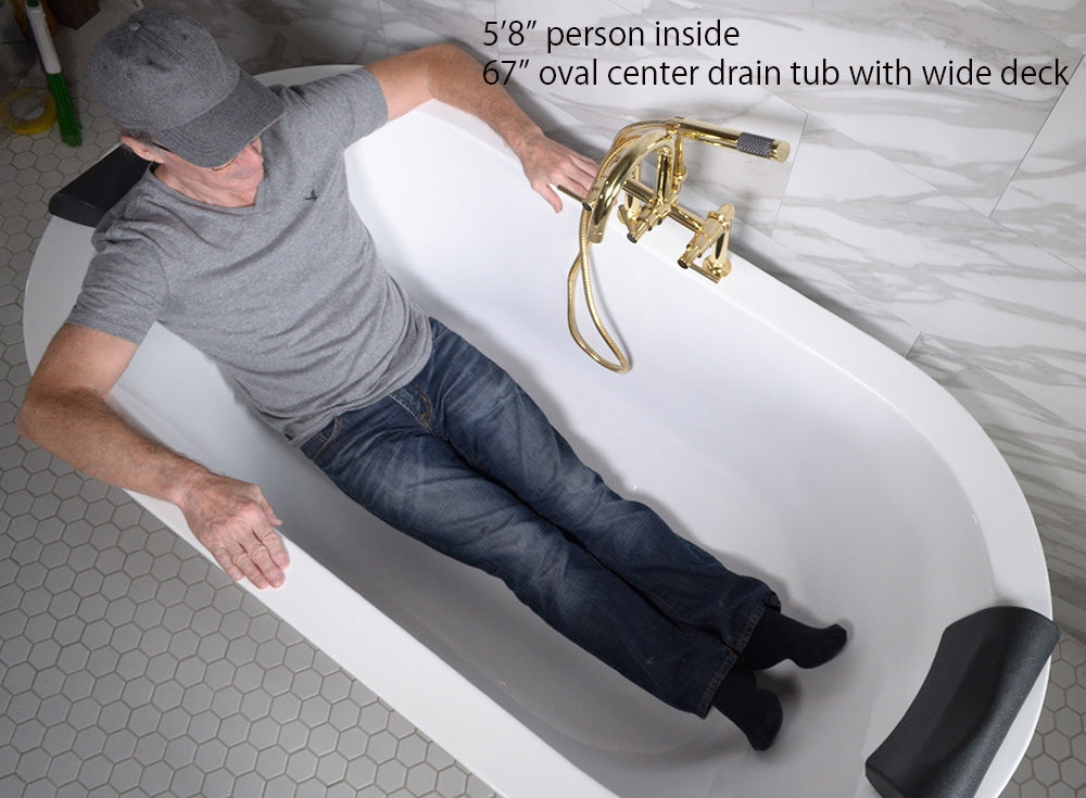 “SanSiro Augusta67CHS” 67 x 34 inch Center Drain Variable Speed “Water and Air Jetted” Hydro-Spa Freestanding Acrylic Bathtub with Zone Power Control