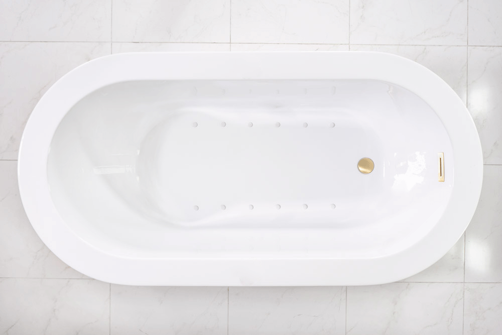 “SanSiro Augusta 67EAJ Heated Air Jetted” 67 x 34 inch End Drain Freestanding Acrylic Bathtub