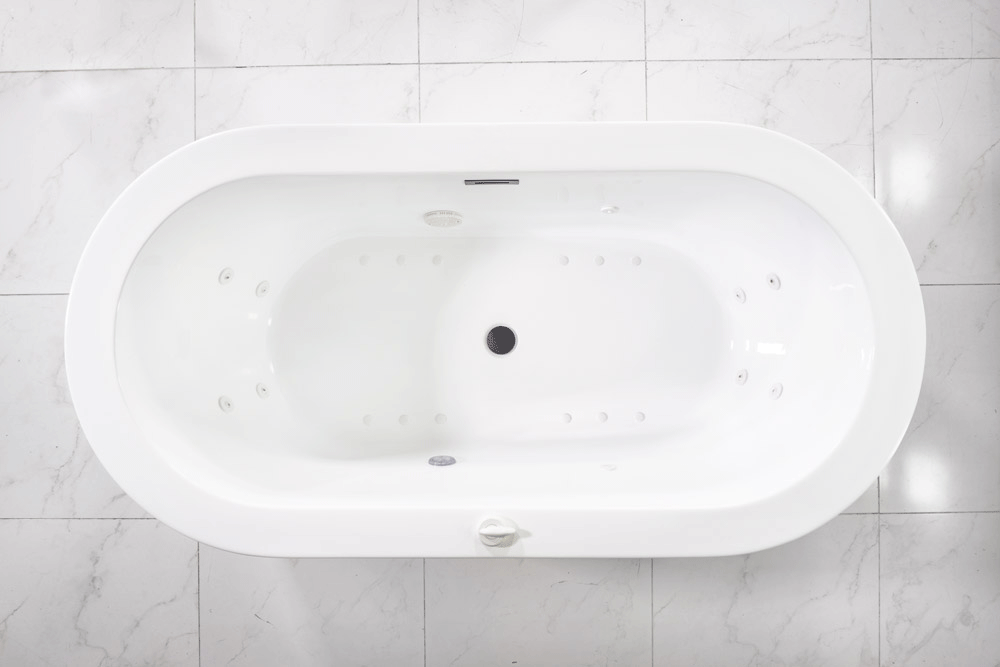 “SanSiro Augusta71CHS” 71 x 34 inch Center Drain Variable Speed “Water and Air Jetted” Hydro-Spa Freestanding Acrylic Bathtub with Zone Power Control