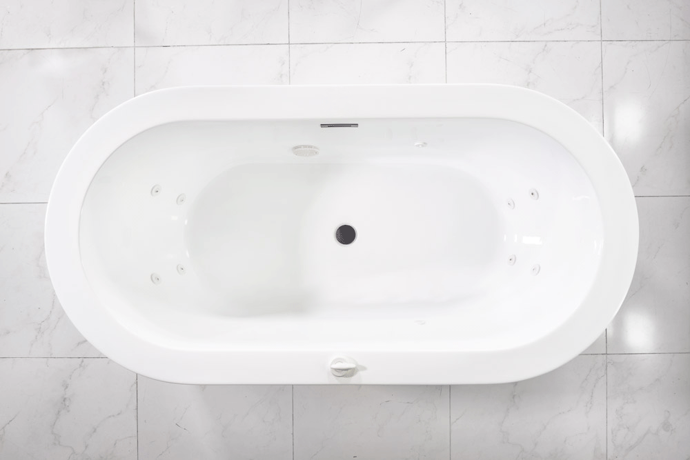 “SanSiro Augusta59CWJ” 59 x 34 inch Center Drain Variable Speed “Water Jetted” Freestanding Acrylic Bathtub with Zone Power Control