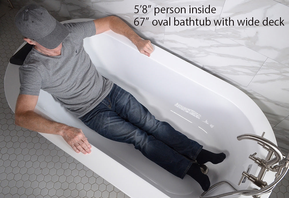 “SanSiro Augusta67EWJ” 67 x 34 inch End Drain Variable Speed “Water Jetted” Freestanding Acrylic Bathtub with Zone Power Control