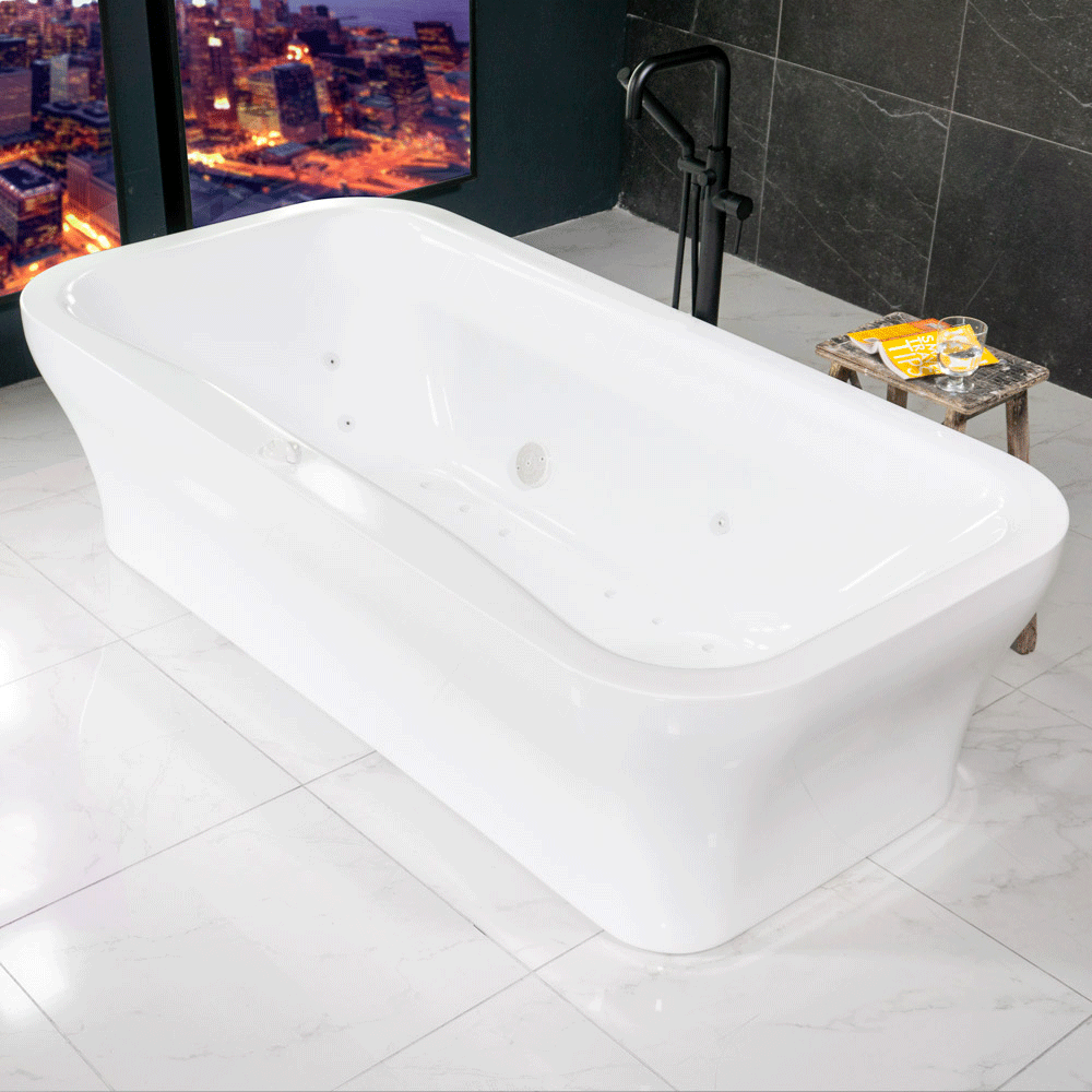 “SanSiro Eclipse79CHS” 78.5 x 39.5 inch Center Drain Variable Speed “Water and Air Jetted” Hydro-Spa Freestanding Acrylic Bathtub with Zone Power Control