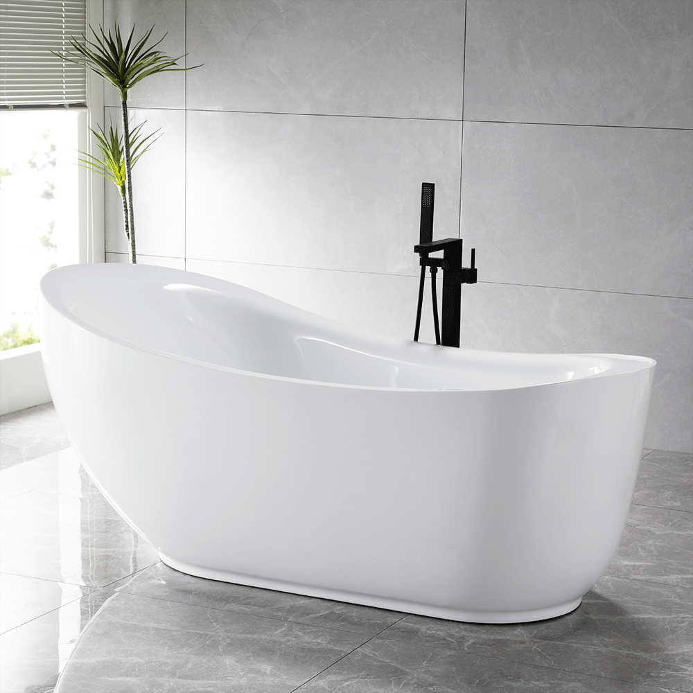 “SanSiro Feronia 71EAJ Heated Air Jetted” 71 x 35 inch End Drain Freestanding Acrylic Tub