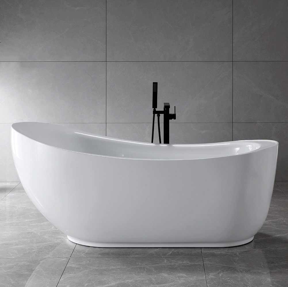 “SanSiro Feronia71EHS Freestanding Hydro Spa Tub” 71 x 35 inch End Drain Variable Speed Water and Air Jetted - Acrylic with Zone Power Control